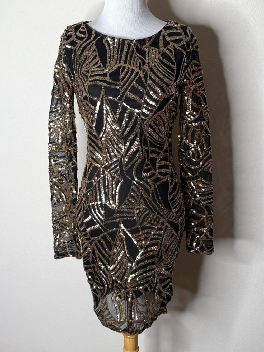 Banjul Gold Sequin Art Deco Pattern Mini Cocktail Dress